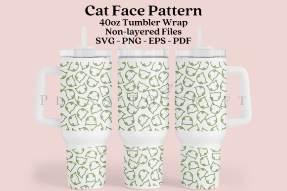 Cat Face Pattern 40oz Tumbler Wrap SVG: Graphics & Crafts
