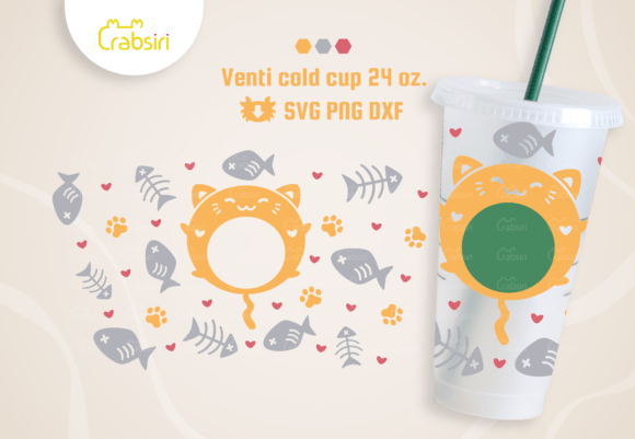 Cute Cat Venti Cold Cup SVG for Graphics and Crafts