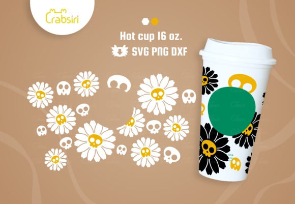 Daisy Skull Hot Cup 16oz SVG for Crafts & Graphics