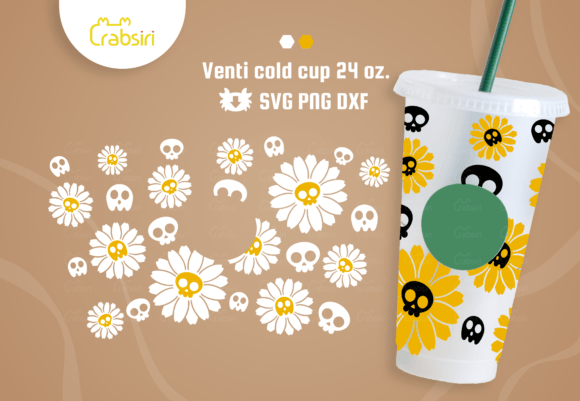 Daisy Skull Venti Cold Cup 24oz SVG for Crafts & Graphics