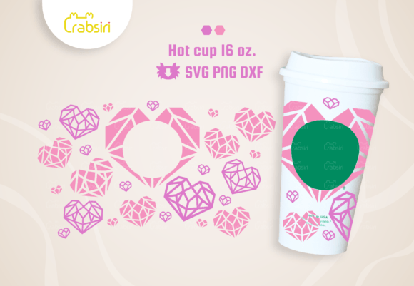 Diamond Heart Hot Cup 16oz SVG for Crafts & Graphics