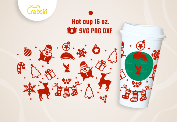 Festive Christmas Hot Cup 16oz SVG for Crafts & Graphics