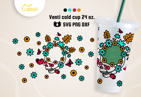 Floral Skull Cold Cup 24oz SVG for Graphics & Crafts