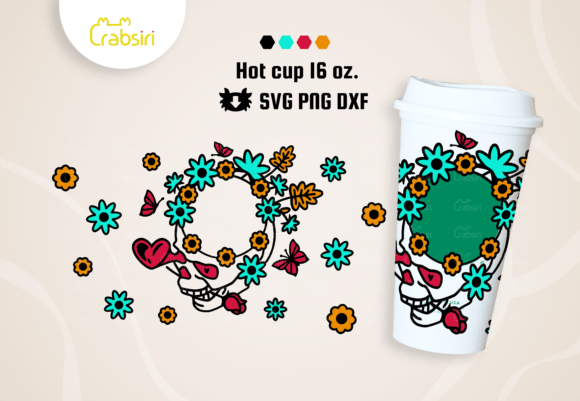 Floral Skull Hot Cup Graphics for Crafts Branding