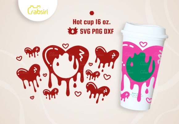 Heart Dripping Hot Cup 16oz SVG: Graphics for Crafts