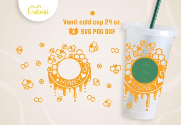 Honey and Bee Venti Cold Cup 24oz SVG Graphics & Crafts