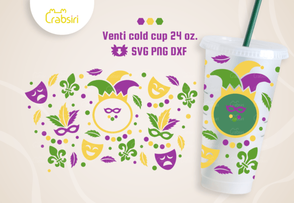 Mardi Gras Venti Cold Cup 24oz SVG: Graphics & Crafts