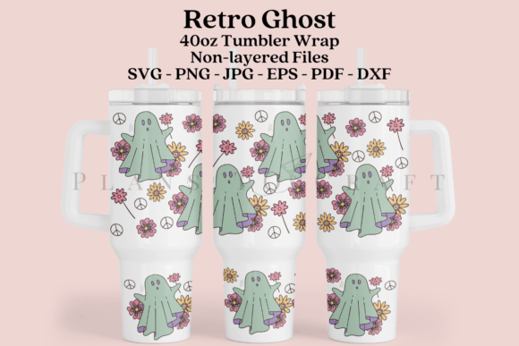 Retro Ghost 40oz Tumbler Wrap SVG for Graphics & Crafts