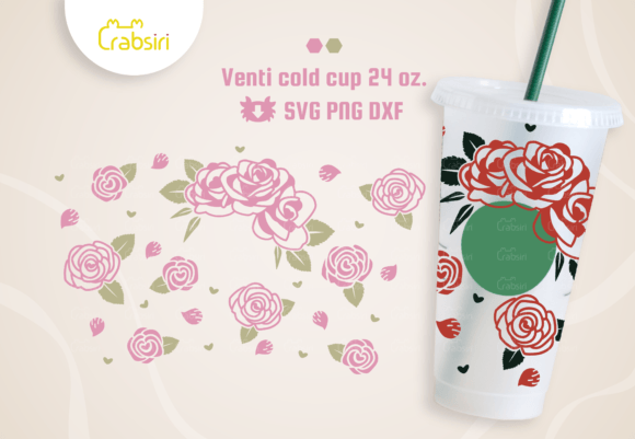 Rose Valentine Venti Cold Cup 24oz SVG: Graphics & Crafts