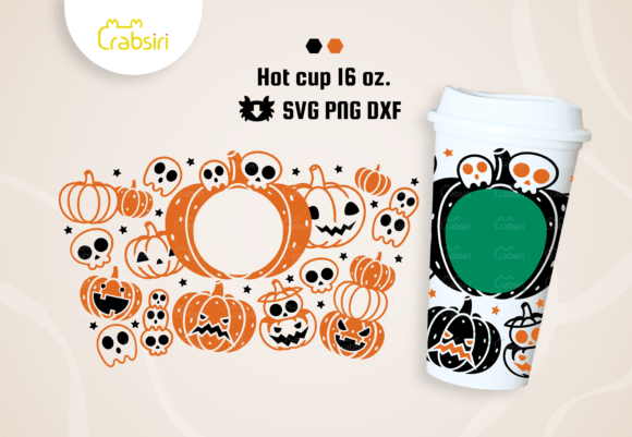 Skull and Pumpkin Hot Cup SVG for Crafts & Graphics