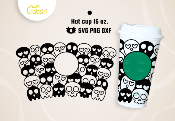 Skull Pattern Hot Cup 16oz SVG Graphics for Crafts & Web