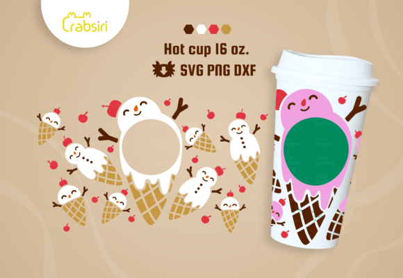 Snowman Ice Cream Cup SVG for Crafts & Graphics