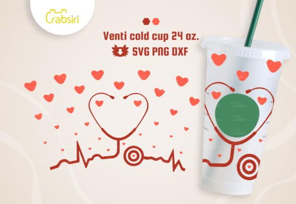 Stethoscope Heart Cold Cup 24oz SVG in Graphics & Crafts