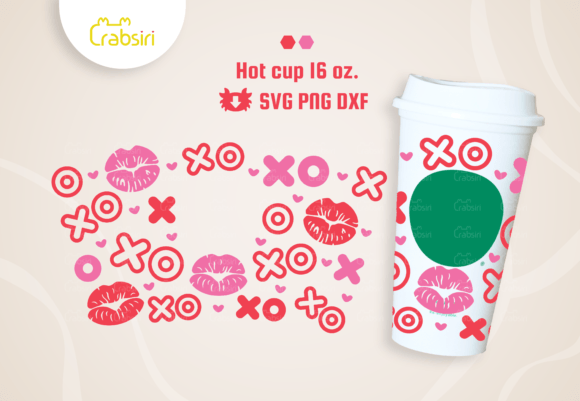 XOXO Kisses Hot Cup 16oz SVG for Crafts & Graphics
